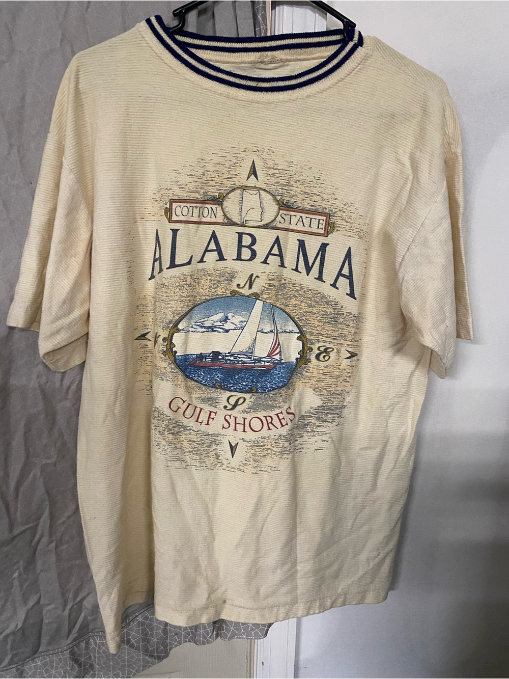 Alabama Gulf Shores Graphic Tee - Cream with Navy Trim